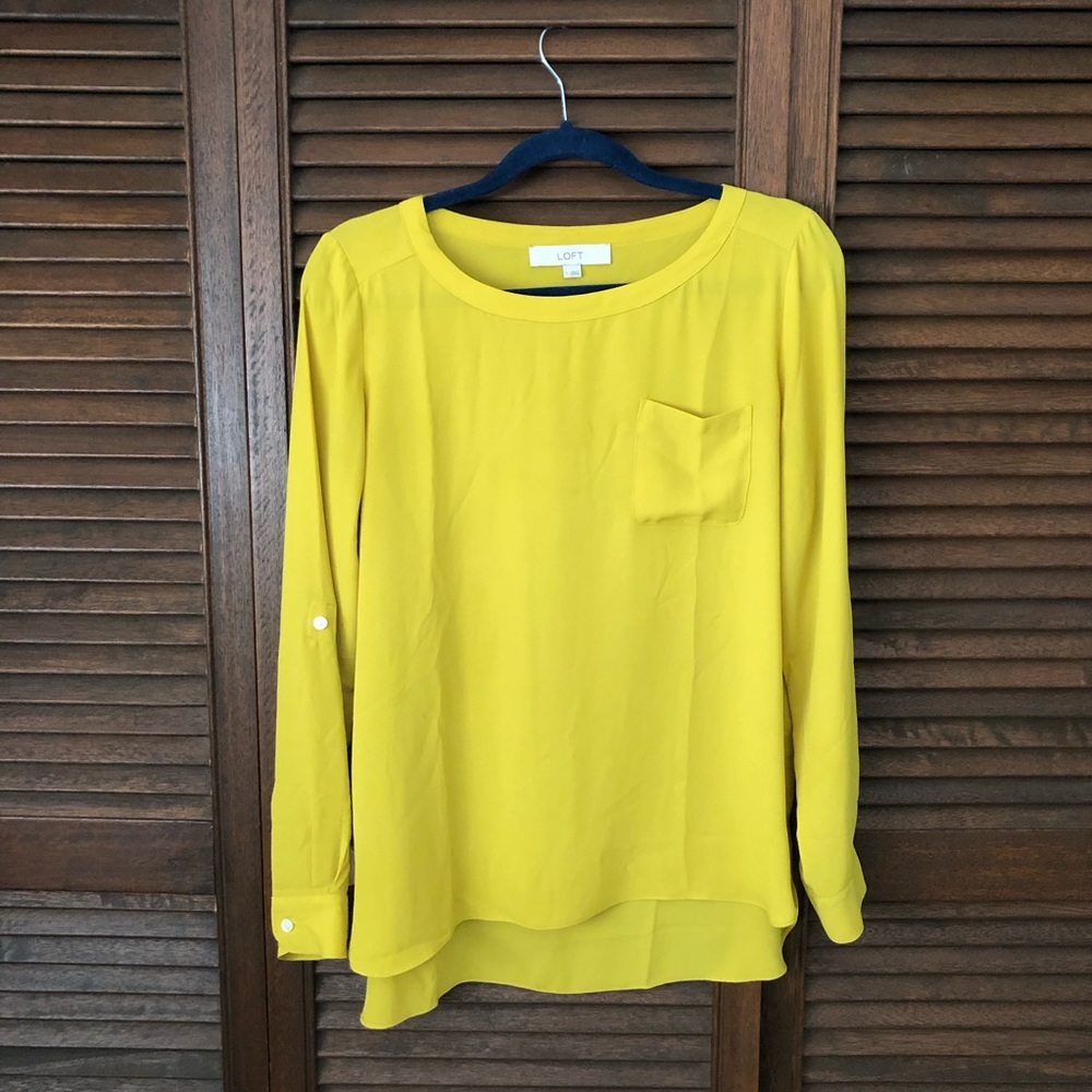 Ann Taylor Loft Yellow Long Sleeve Blouse + Pocket